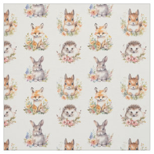 Woodland Animals on White Fabric