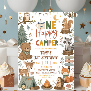 Woodland Animals One Happy Camper Birthday Invitation