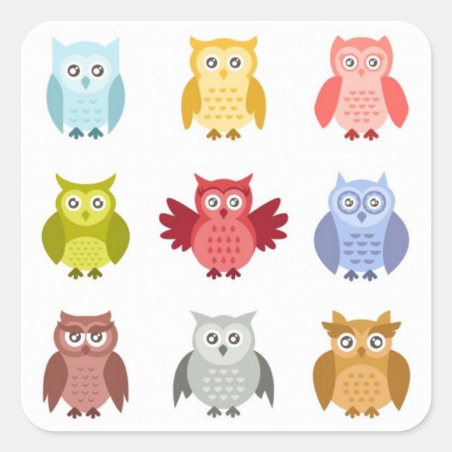 Woodland Animals Owls in a Row Square Sticker (Front)