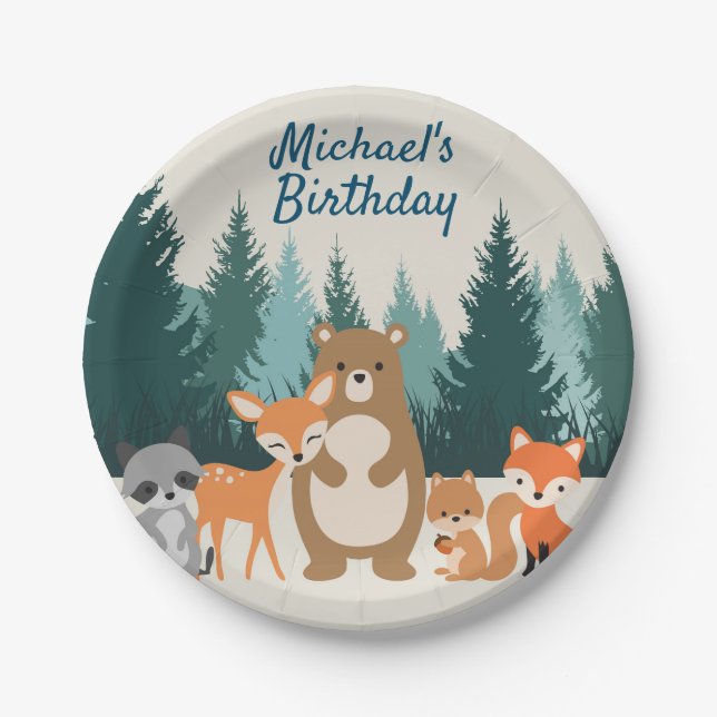 Woodland animals paper party plates (Front)