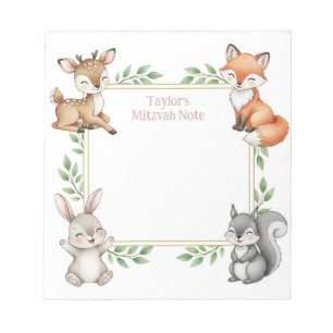Woodland Animals Personalized Mitzvah Note Notepad