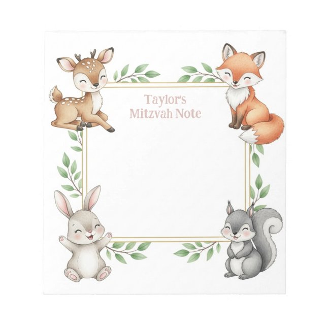 Woodland Animals Personalized Mitzvah Note Notepad (Front)