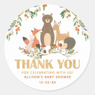 Woodland Animals personalized Thank You Classic Round Sticker