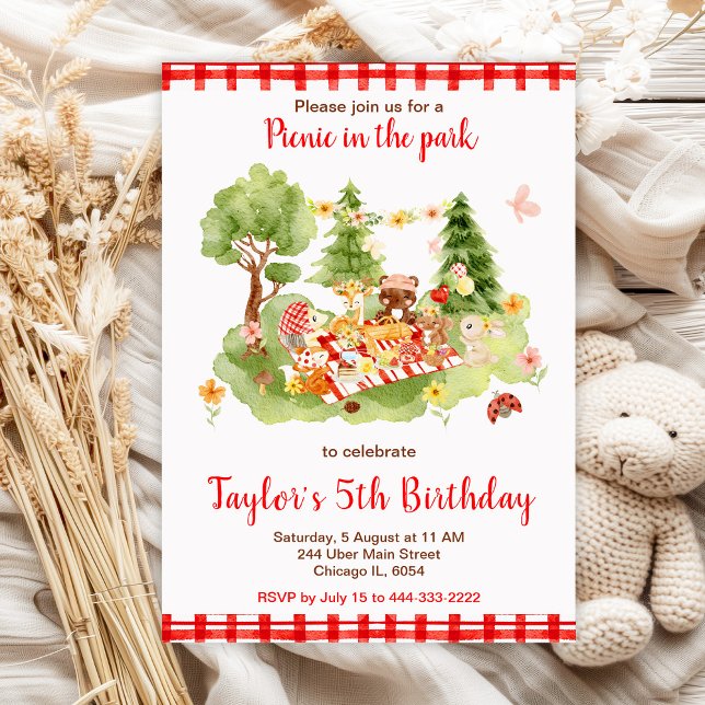 Woodland Animals Picnic Birthday Party Invitation (Creator Uploaded)