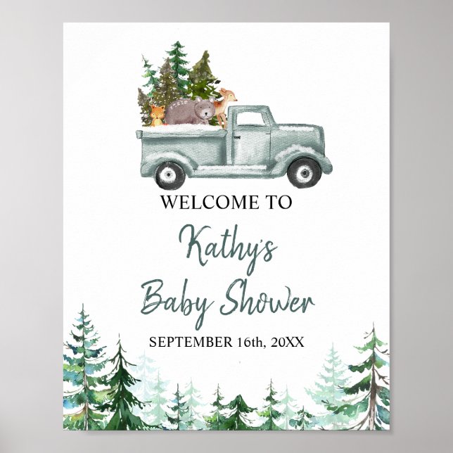 Woodland Animals Pine Trees Welcome Sign (Front)