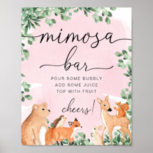Woodland Animals Pink Baby Shower Mimosa Bar Sign