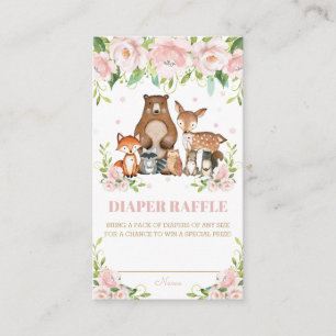 Woodland Animals Pink Blush Floral Diaper Raffle Enclosure Card
