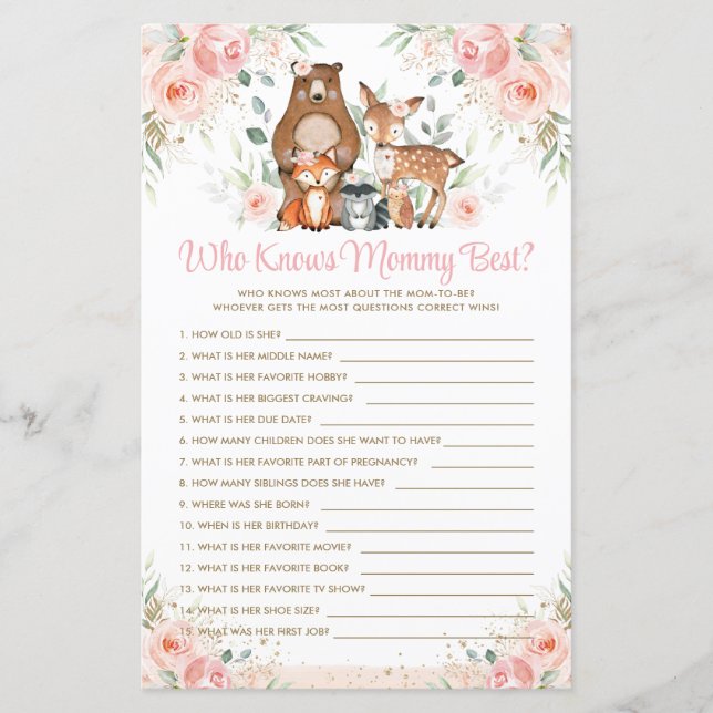 Woodland Animals Pink Floral Who Knows Mommy Best  (Front)