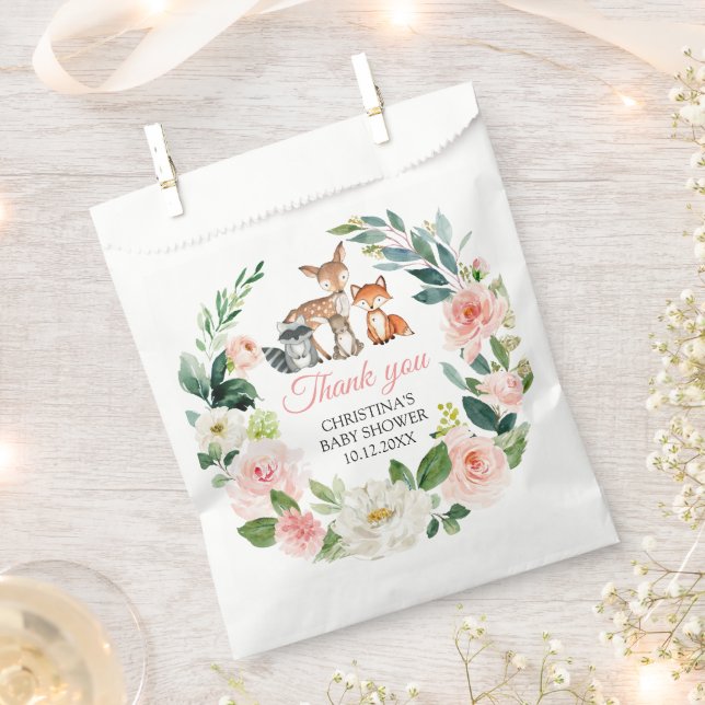 Woodland Animals & Pink Flowers Shower Favour Bag (Clipped)