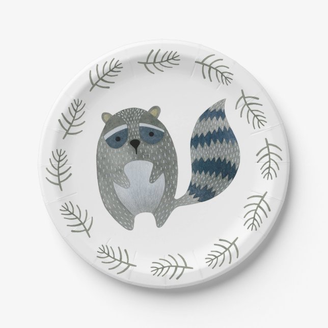 Woodland Animals Raccoon Paper Plates (Front)
