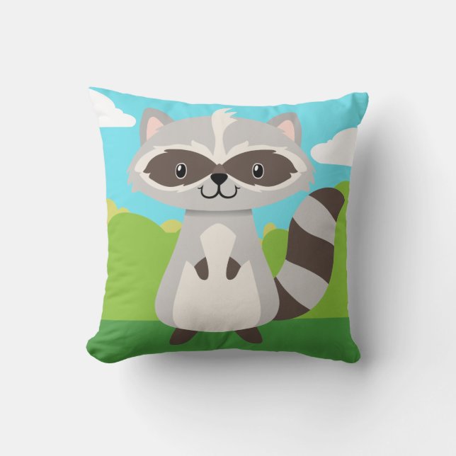 Woodland Animals Raccoon Pillow (Front)