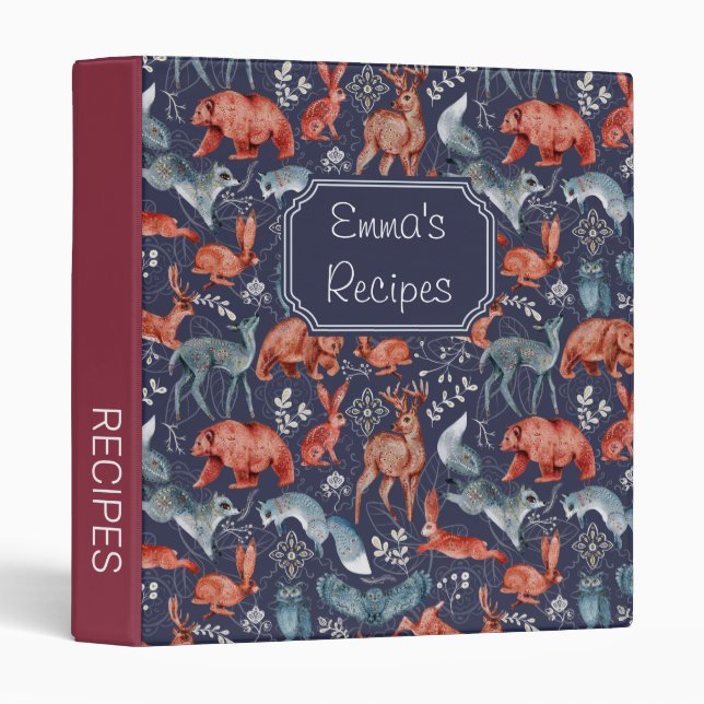Woodland Animals Recipe Personalized  Binder (Front/Spine)