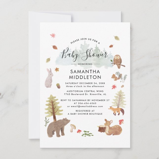 Woodland Animals Rustic Boys Baby Shower Invitation (Front)