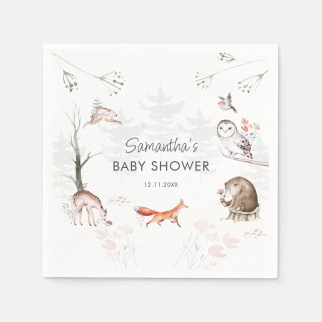 Woodland Animals Rustic Forest Baby Shower Napkin (Front)