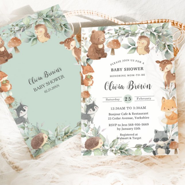 Woodland Animals Sage Greenery Neutral Baby Shower Invitation (Creator Uploaded)