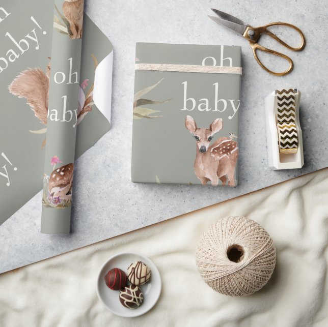 Woodland Animals Sage Oh Baby Wrapping Paper (Crafts)