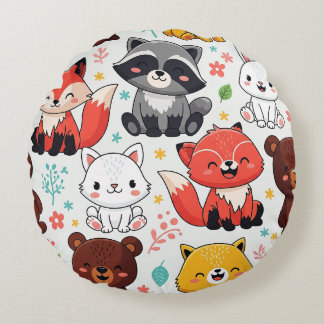 Woodland Animals Seamless  Round Pillow