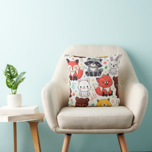 Woodland Animals Seamless Throw Pillow