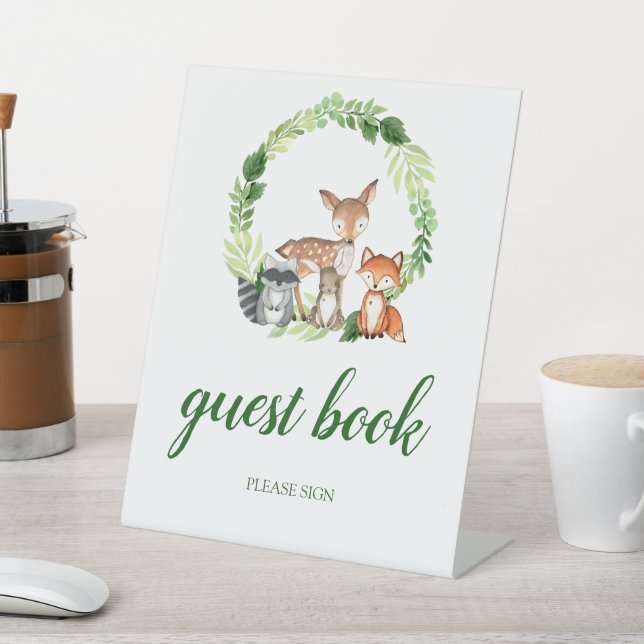 Woodland Animals Shower Guest Book Pedestal Sign (In SItu)