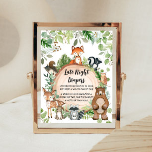 Woodland Animals Shower Late Night Diapers Sign