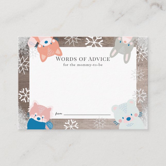 Woodland Animals Snowflake Blue Advice Card (Front)