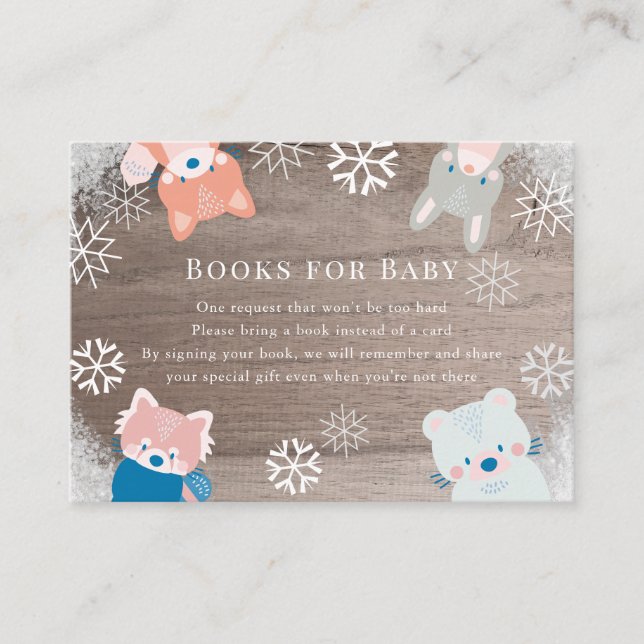 Woodland Animals Snowflake Blue Book Request Enclosure Card (Front)
