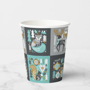 Woodland Animals Snowflakes Scandinavian Christmas Paper Cups