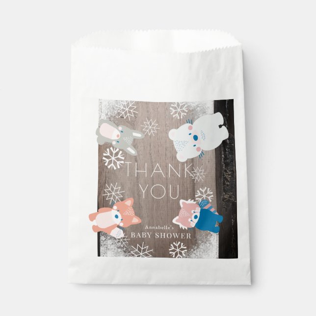 Woodland Animals Snowflakes Wood Favour Bag (Front)