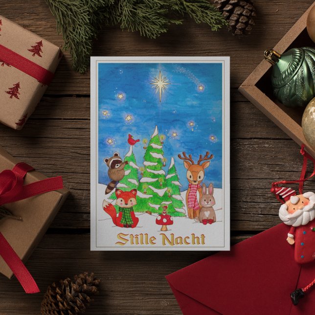 Woodland Animals Stille Nacht Foil Holiday Card (Creator Uploaded)