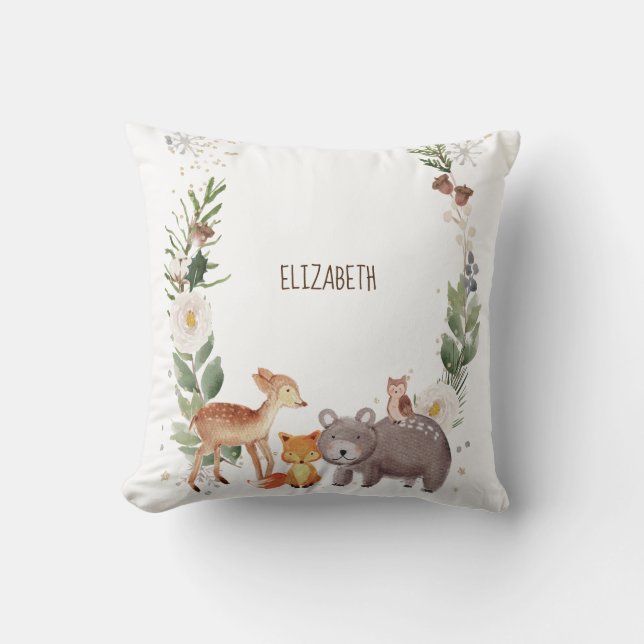 Woodland Animals Stripes Throw Pillow (Front)