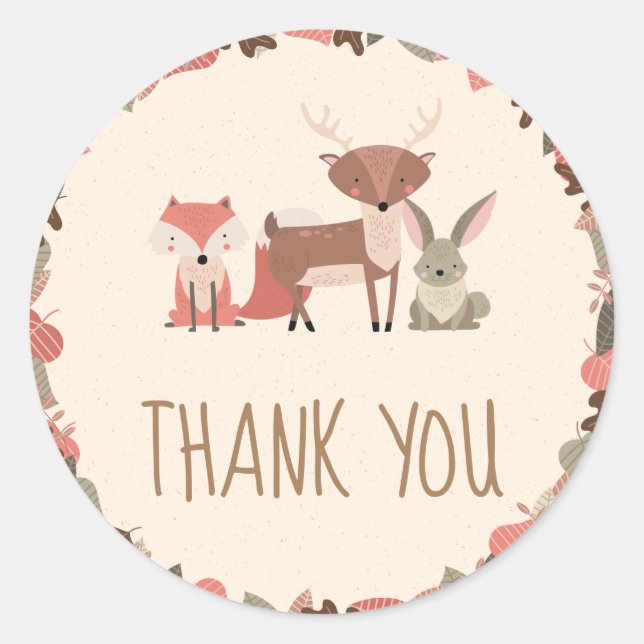 Woodland Animals Thank You Classic Round Sticker (Front)