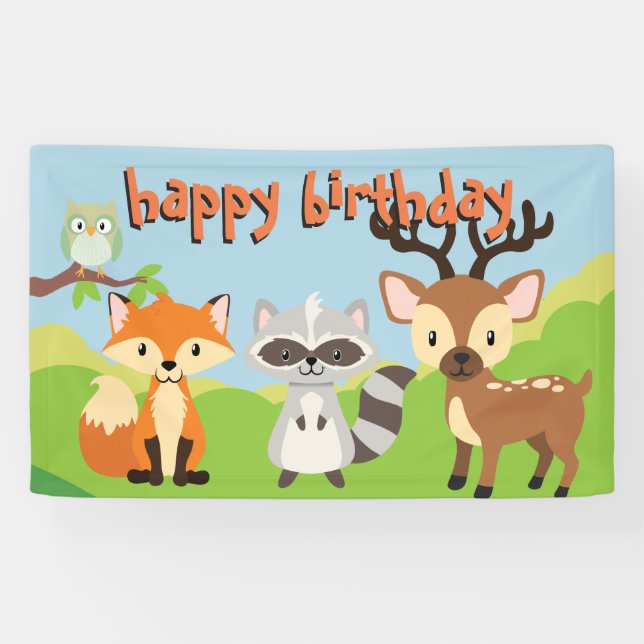 Woodland Animals Theme Birthday Party Banner (Horizontal)