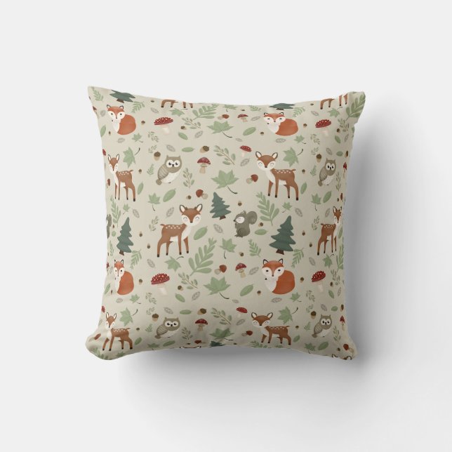 Woodland Animals Throw Pillow (Front)