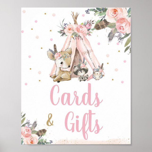 Woodland Animals Tribal Boho Floral Cards & Gifts Poster (Front)