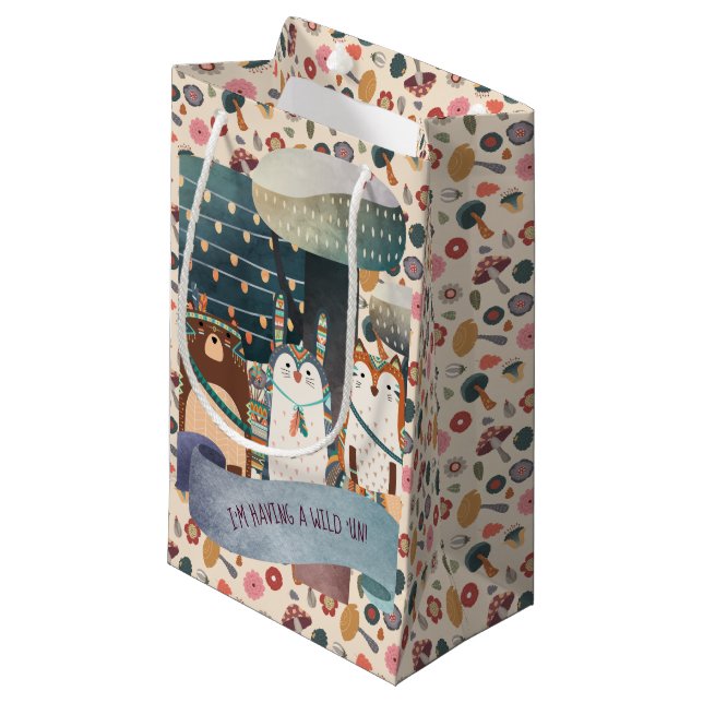 Woodland Animals - Tribal Wild One Customizable Small Gift Bag (Front Angled)