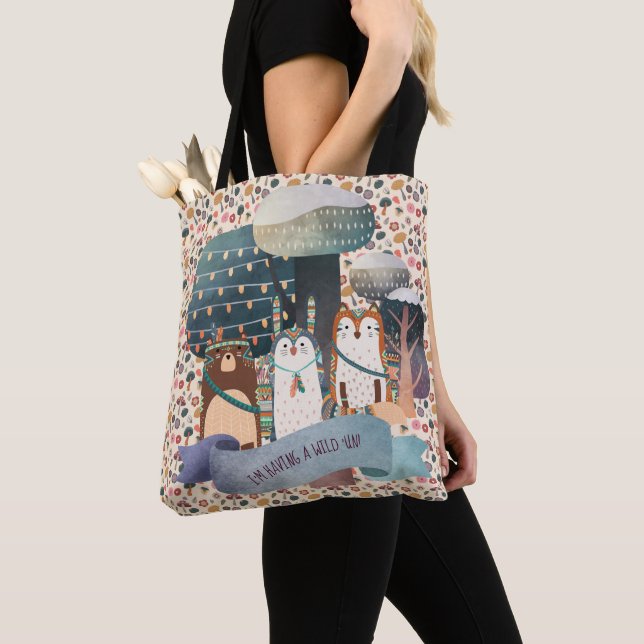 Woodland Animals Tribal Wild One Tote Personalized (Close Up)