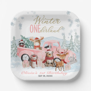 Woodland Animals Truck ONEderland 1st Birthday Paper Plate