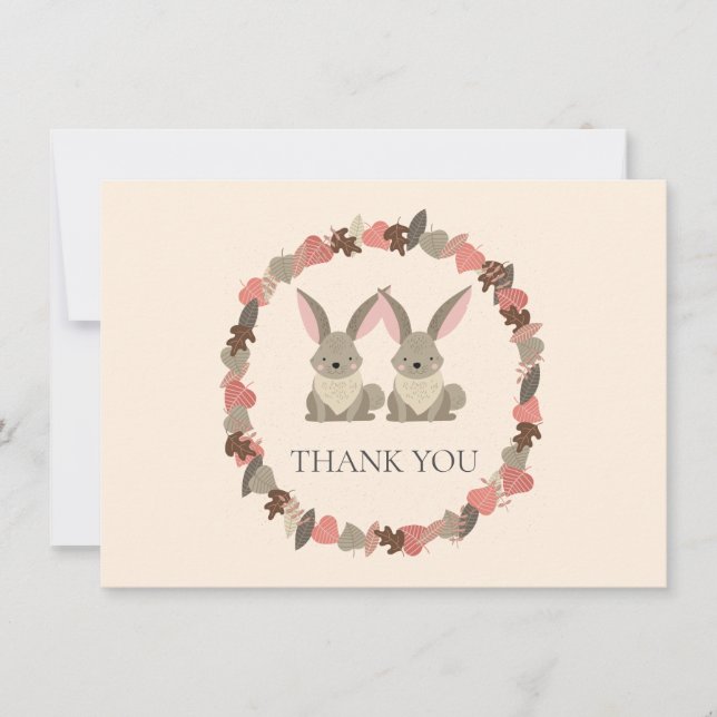 Woodland Animals Twins Thank You Card (Front)