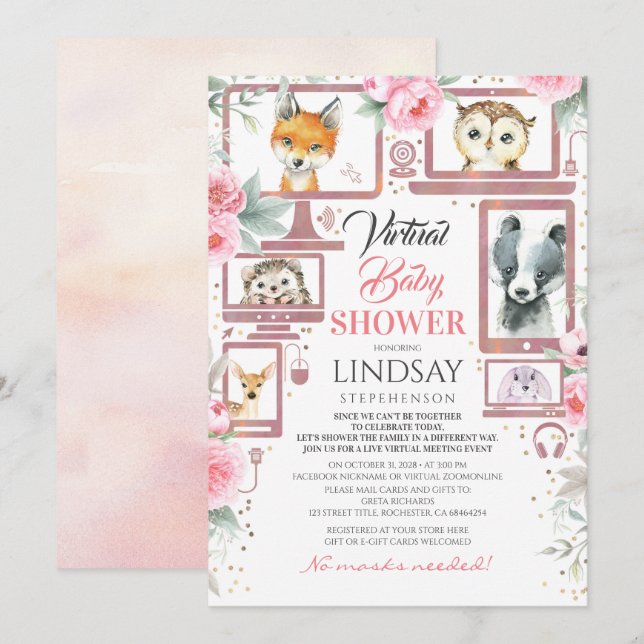 Woodland Animals Virtual Baby Shower Invitation (Front/Back)