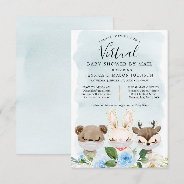 Woodland Animals Virtual Baby Shower Invite Boy (Front/Back)