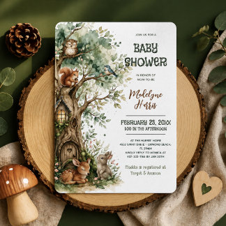 Woodland Animals Watercolor Neutral Baby Shower Invitation