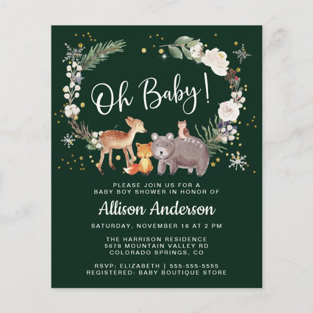 Woodland Animals Watercolor Winter Baby Shower (Front)