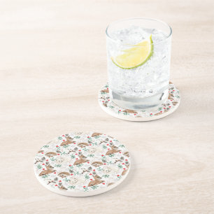 Woodland Animals, White Christmas pattern  Coaster