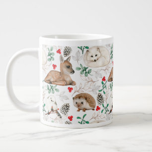 Woodland Animals, White Christmas pattern  Large Coffee Mug