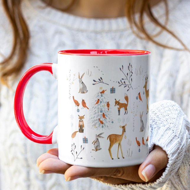 Woodland Animals White & Red Holiday Christmas Mug (Creator Uploaded)