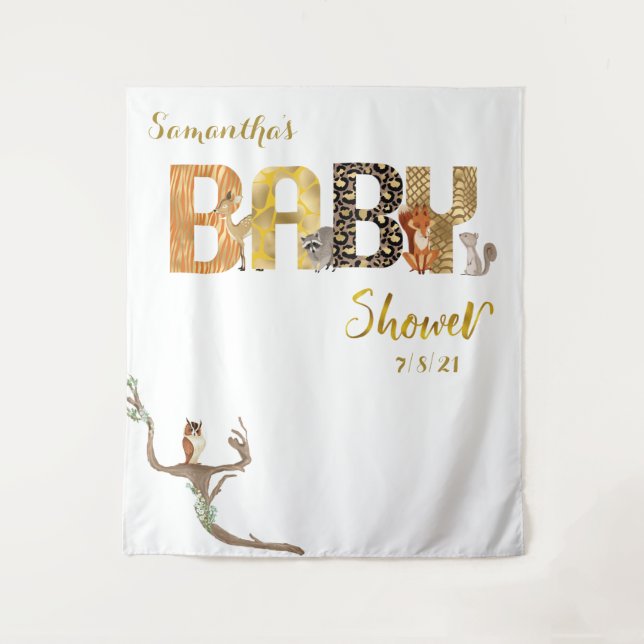 Woodland Animals Wild Gold Print Photo Backdrop Tapestry (Front)