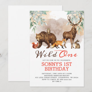 Woodland Animals Wild One Birthday Party Invitation