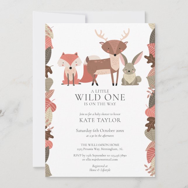 Woodland Animals Wild One Neutral Baby Shower Invitation (Front)