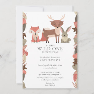 Woodland Animals Wild One Neutral Baby Shower Invitation