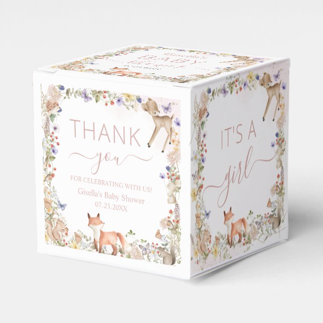 Woodland Animals Wildflower Baby Shower Mini Favor Box (Front Side)